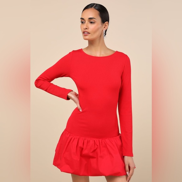 NEW Lulus Ideal Approach Red Long Sleeve Mini Dress MEDIUM Flattering NWT - Picture 3 of 8
